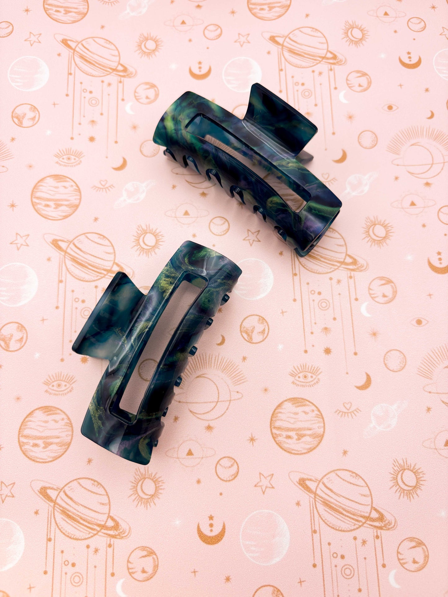Medium Mystical Blue Shimmer Rectangle Claw Clip