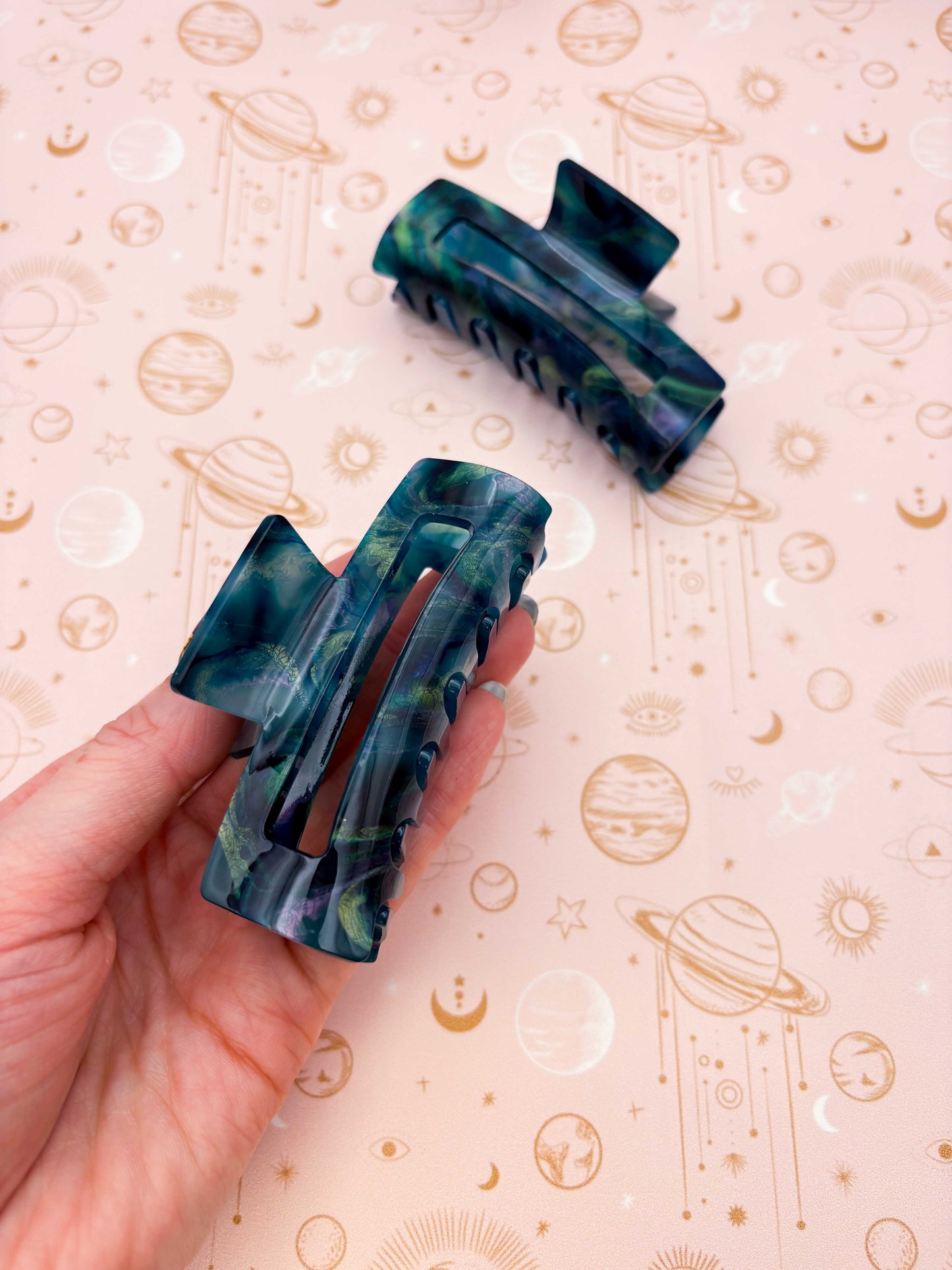 Medium Mystical Blue Shimmer Rectangle Claw Clip