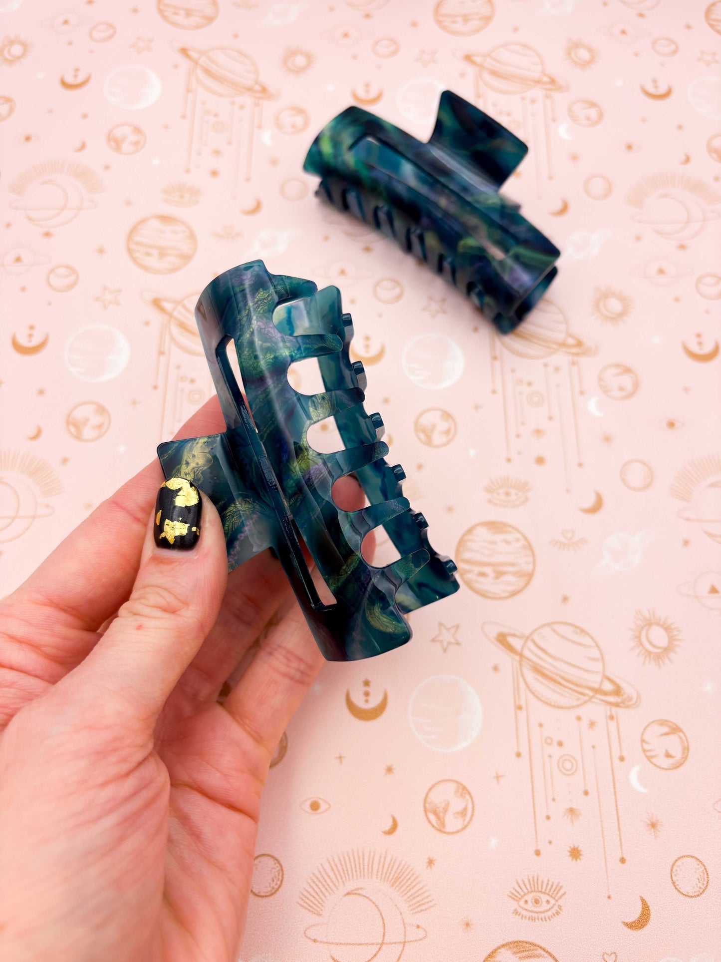 Medium Mystical Blue Shimmer Rectangle Claw Clip