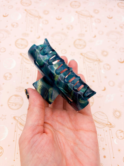 Medium Mystical Blue Shimmer Rectangle Claw Clip