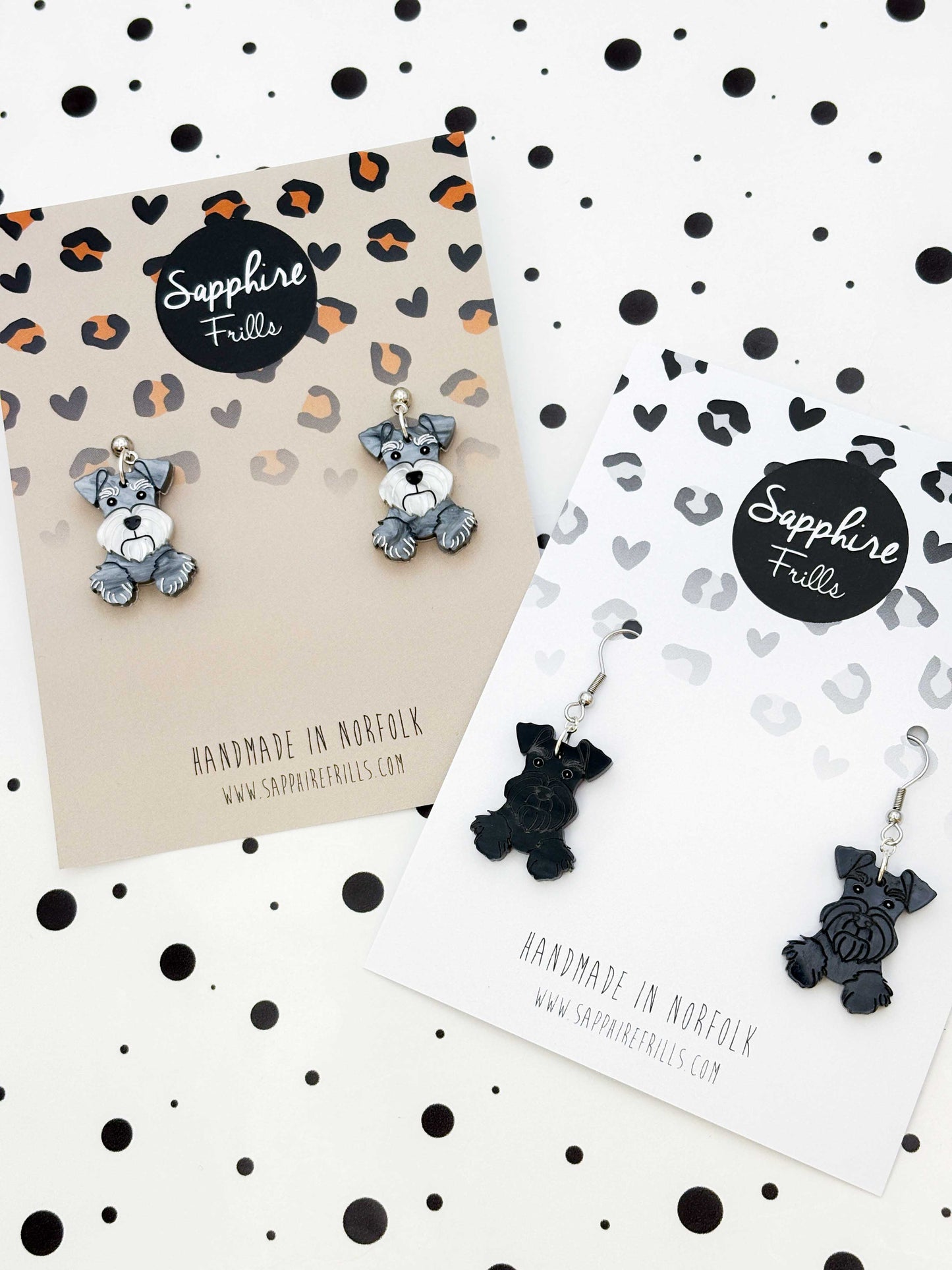 Large Schnauzer Dangle Earrings or Necklace – Hypoallergenic Stainless Steel