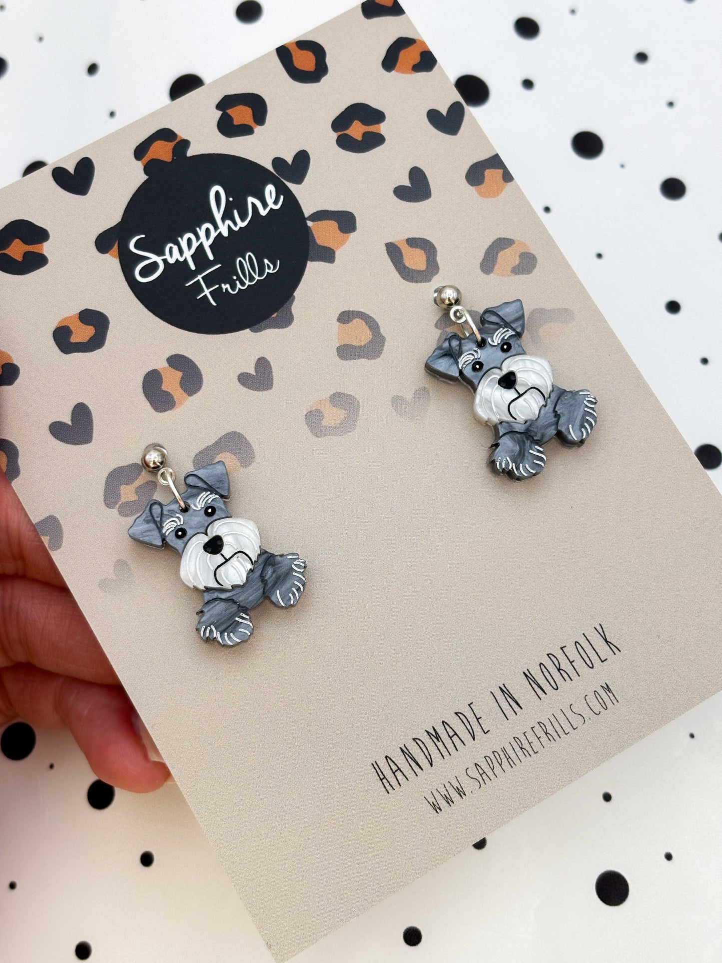 Large Schnauzer Dangle Earrings or Necklace – Hypoallergenic Stainless Steel