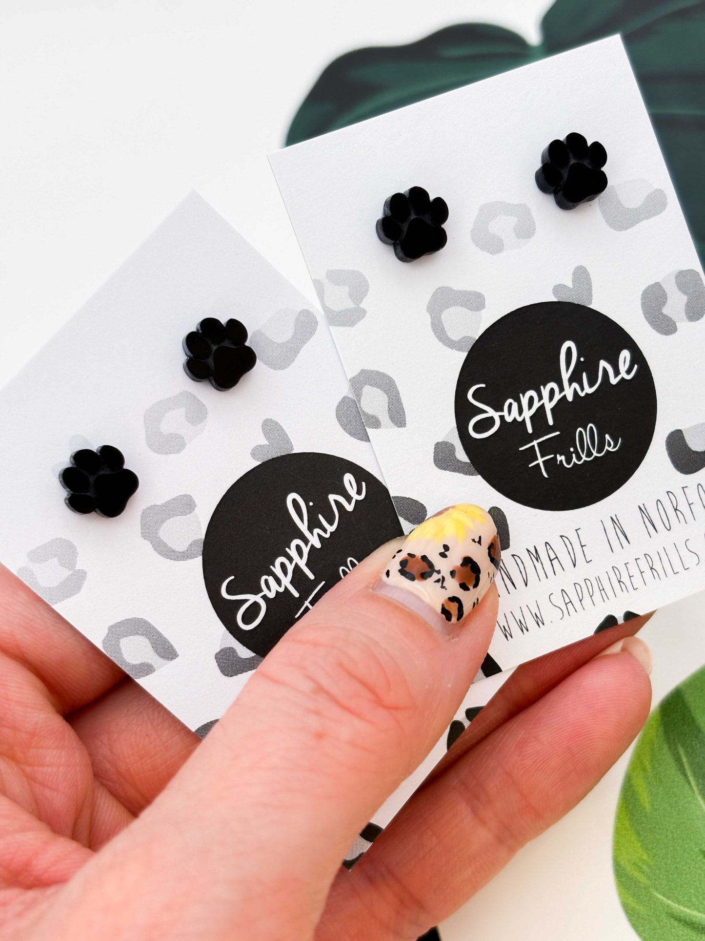 Micro Black Gloss Paw Print Stud Earrings – Hypoallergenic Stainless Steel