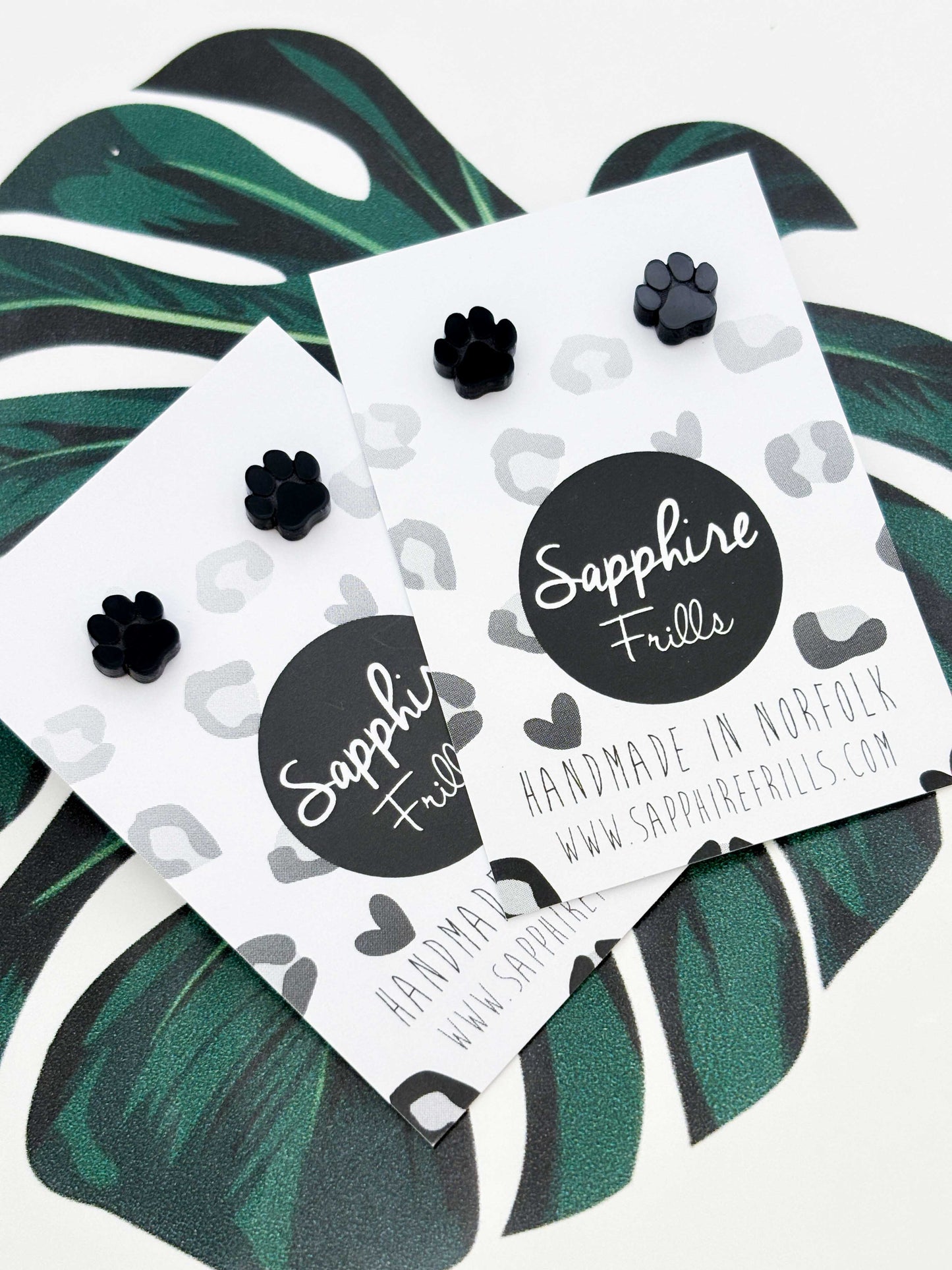 Micro Black Gloss Paw Print Stud Earrings – Hypoallergenic Stainless Steel