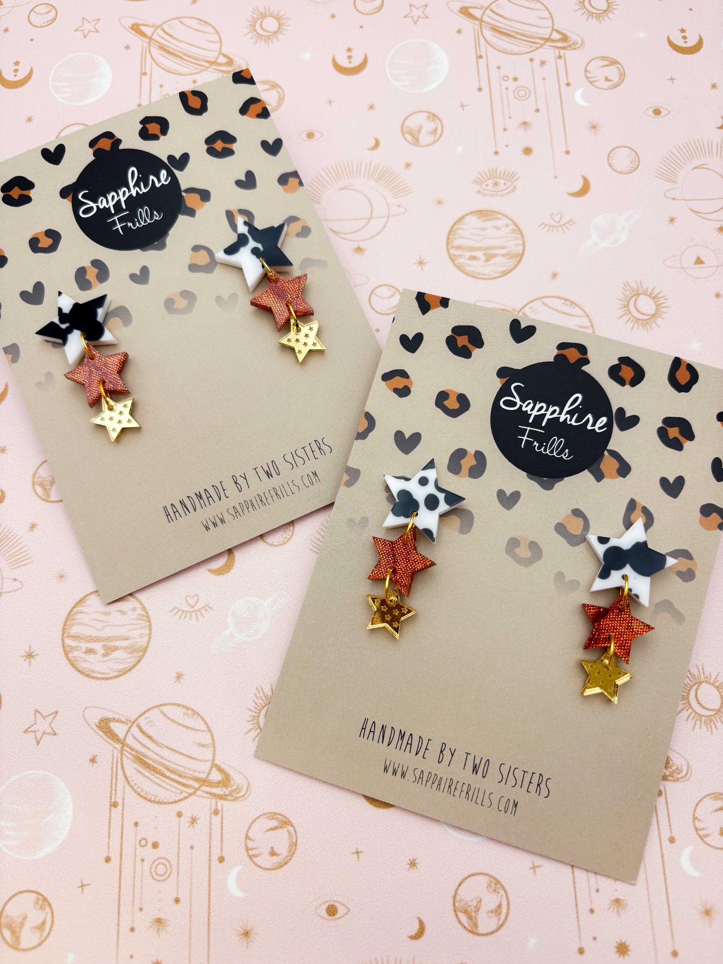 Country Western Acrylic Star Trio Statement Dangle Earrings