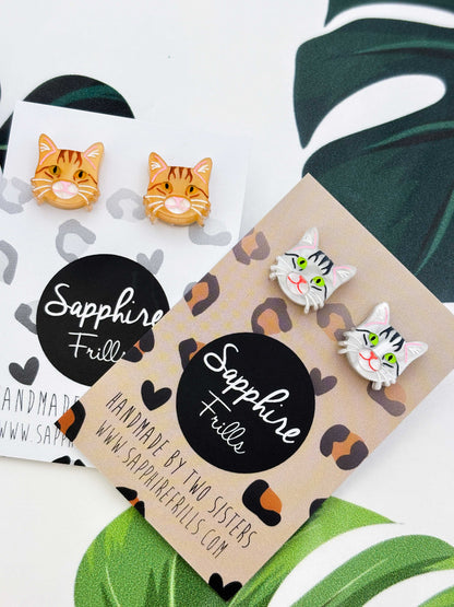 Small Tabby Cat Stud Earrings – Hypoallergenic Stainless Steel