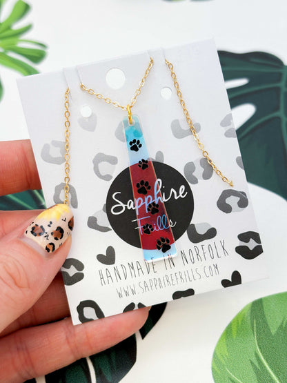 Large Iridescent Paw Print Trail Trapeze Dangle Earrings or Necklace – Hypoallergenic Stainless Steel