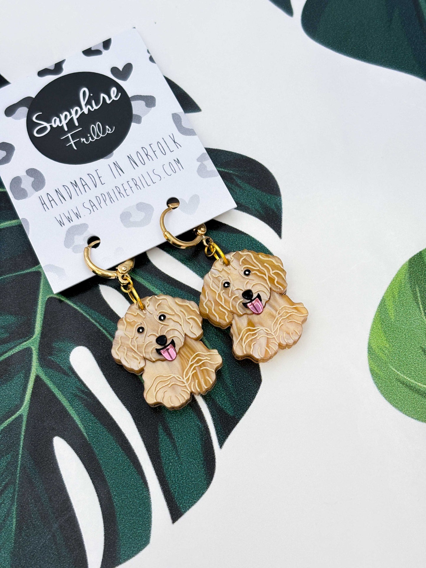 Large Cockapoo Dangle Earrings or Necklace – Hypoallergenic Stainless Steel