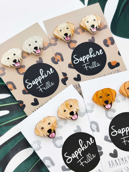 Small Golden Retriever Face Stud Earrings – Hypoallergenic Stainless Steel