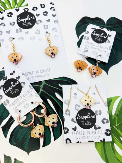 Medium Golden Retriever Dangle Earrings or Necklace – Hypoallergenic Stainless Steel