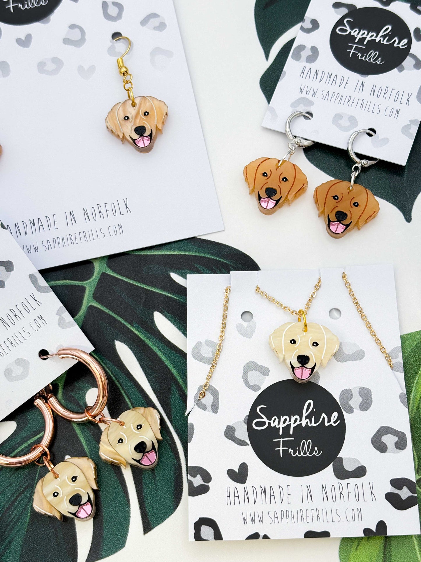 Medium Golden Retriever Dangle Earrings or Necklace – Hypoallergenic Stainless Steel