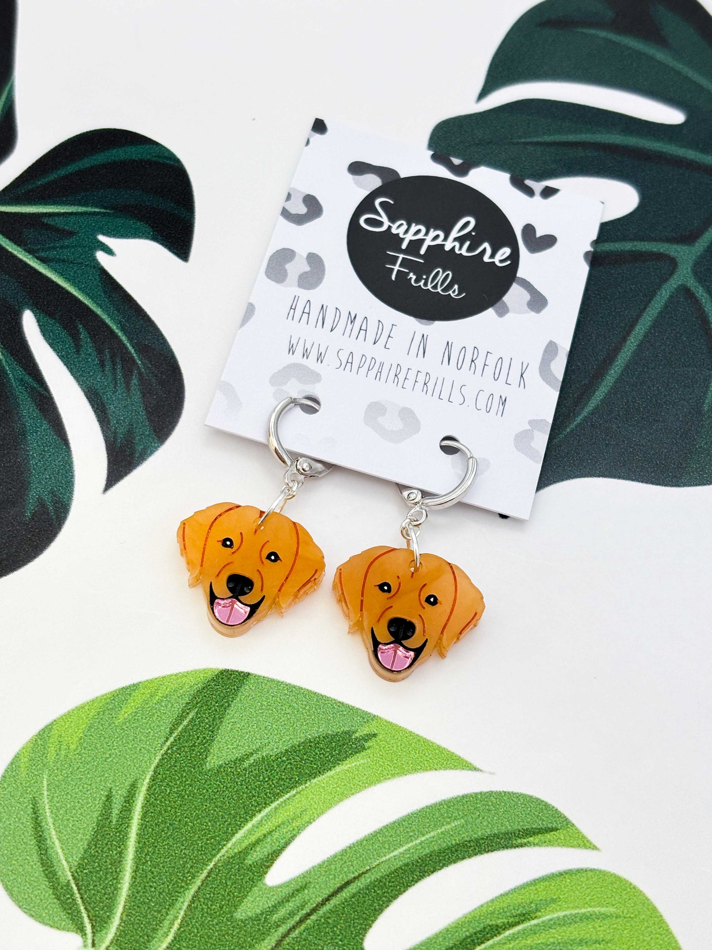 Medium Golden Retriever Dangle Earrings or Necklace – Hypoallergenic Stainless Steel