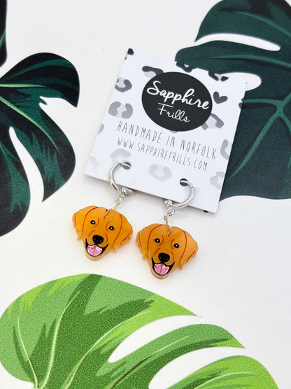 Medium Golden Retriever Dangle Earrings or Necklace – Hypoallergenic Stainless Steel