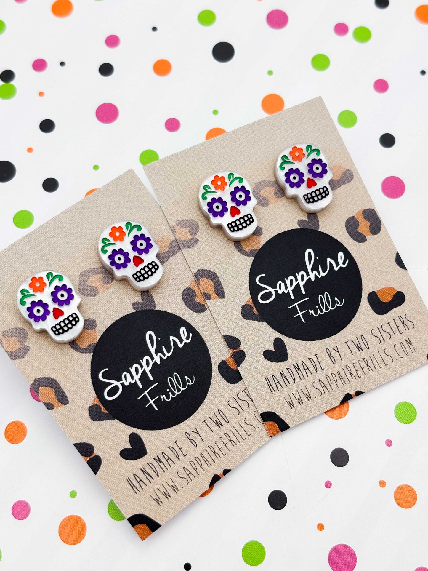 Small Halloween Rainbow Sugar Skull Studs