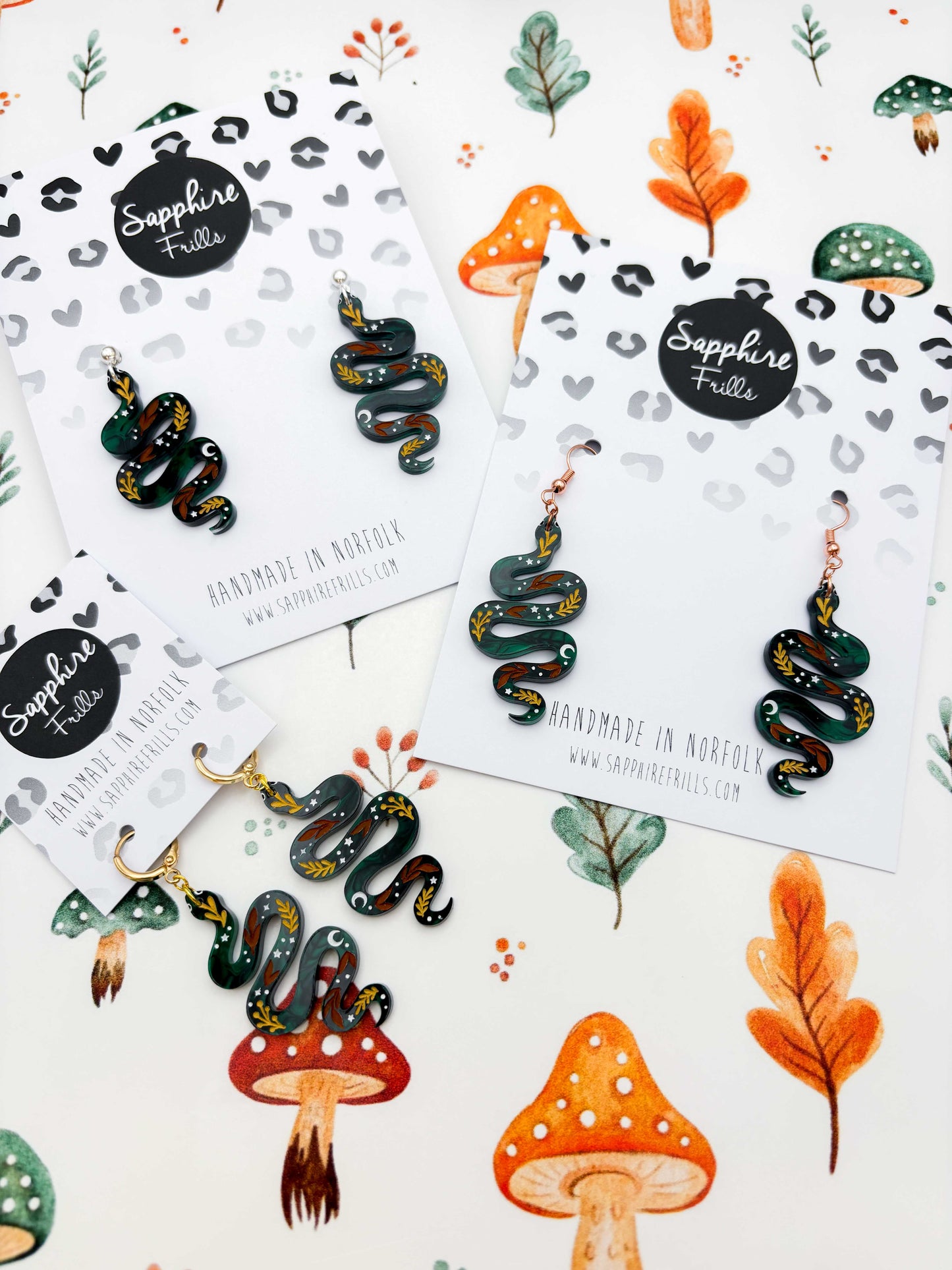 Large Green Whimsical Snake Dangle Earrings