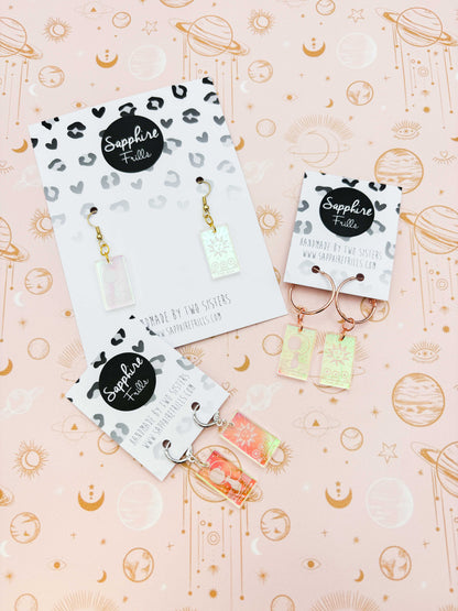 Medium Iridescent Pink Acrylic Tarot Card Dangle Earrings or Necklace – Hypoallergenic Stainless Steel