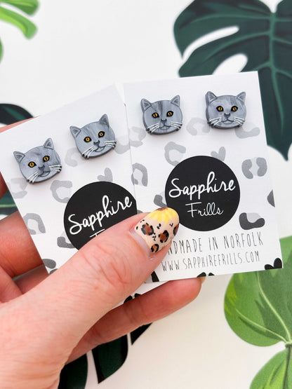 Small British Blue Shorthair Cat Stud Earrings – Hypoallergenic Stainless Steel