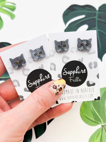Small British Blue Shorthair Cat Stud Earrings – Hypoallergenic Stainless Steel