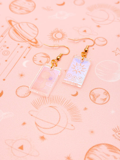 Medium Iridescent Pink Acrylic Tarot Card Dangle Earrings or Necklace – Hypoallergenic Stainless Steel