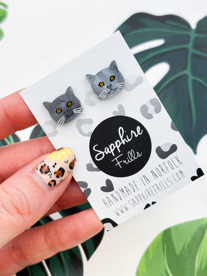 Small British Blue Shorthair Cat Stud Earrings – Hypoallergenic Stainless Steel
