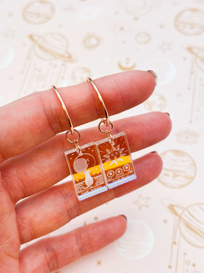 Medium Iridescent Pink Acrylic Tarot Card Dangle Earrings or Necklace – Hypoallergenic Stainless Steel