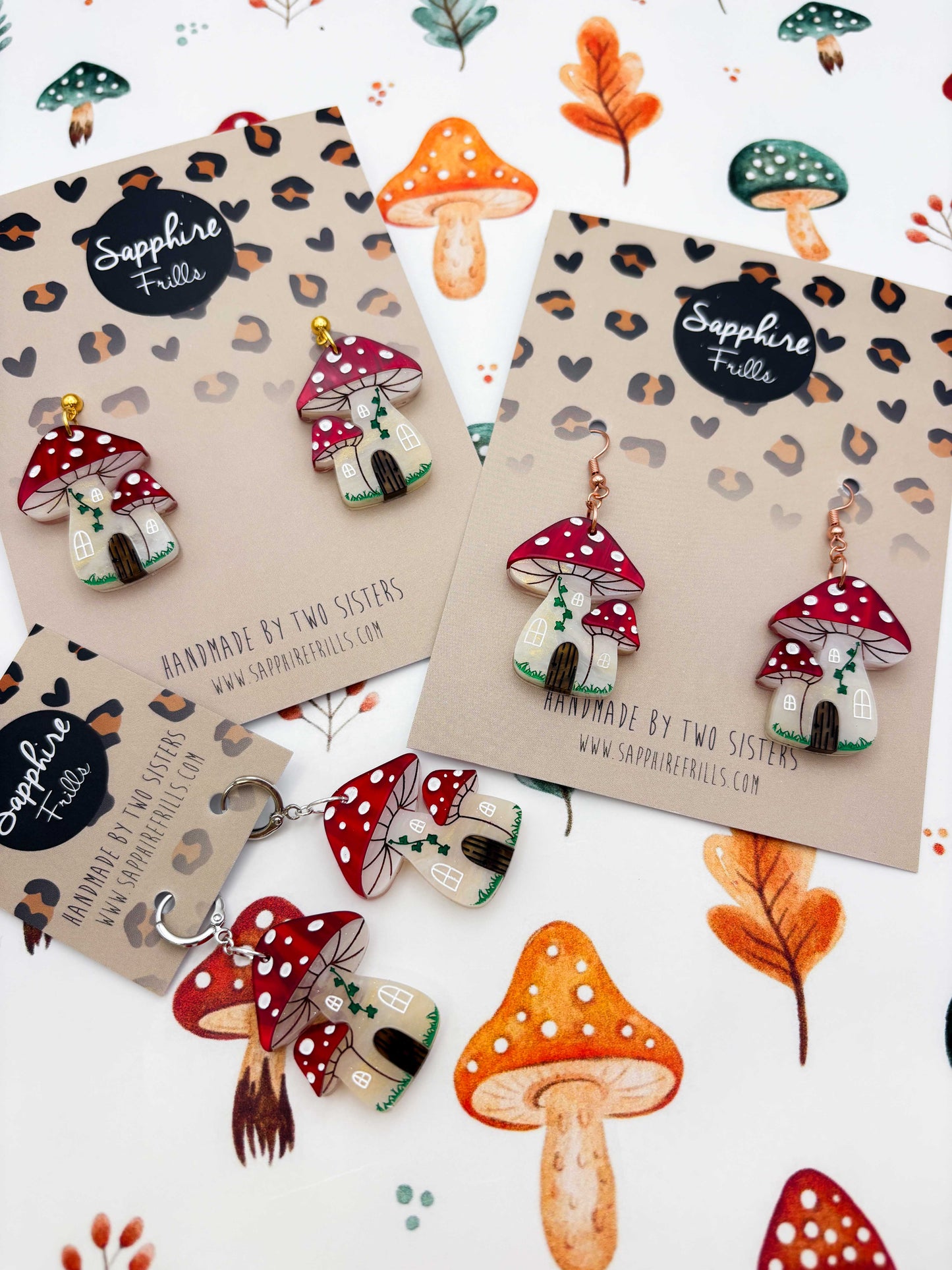 Large Enchanted Toadstool House Dangle Earrings or Necklace – Hypoallergenic Stainless Steel