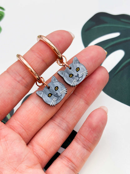 Small British Blue Shorthair Cat Dangle Earrings or Necklace – Hypoallergenic Stainless Steel