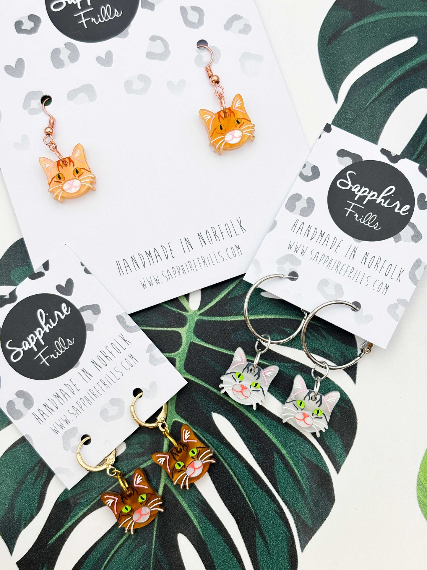 Small Tabby Cat Dangle Earrings or Necklace – Hypoallergenic Stainless Steel