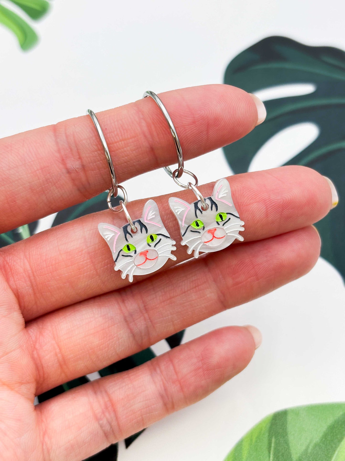 Small Tabby Cat Dangle Earrings or Necklace – Hypoallergenic Stainless Steel