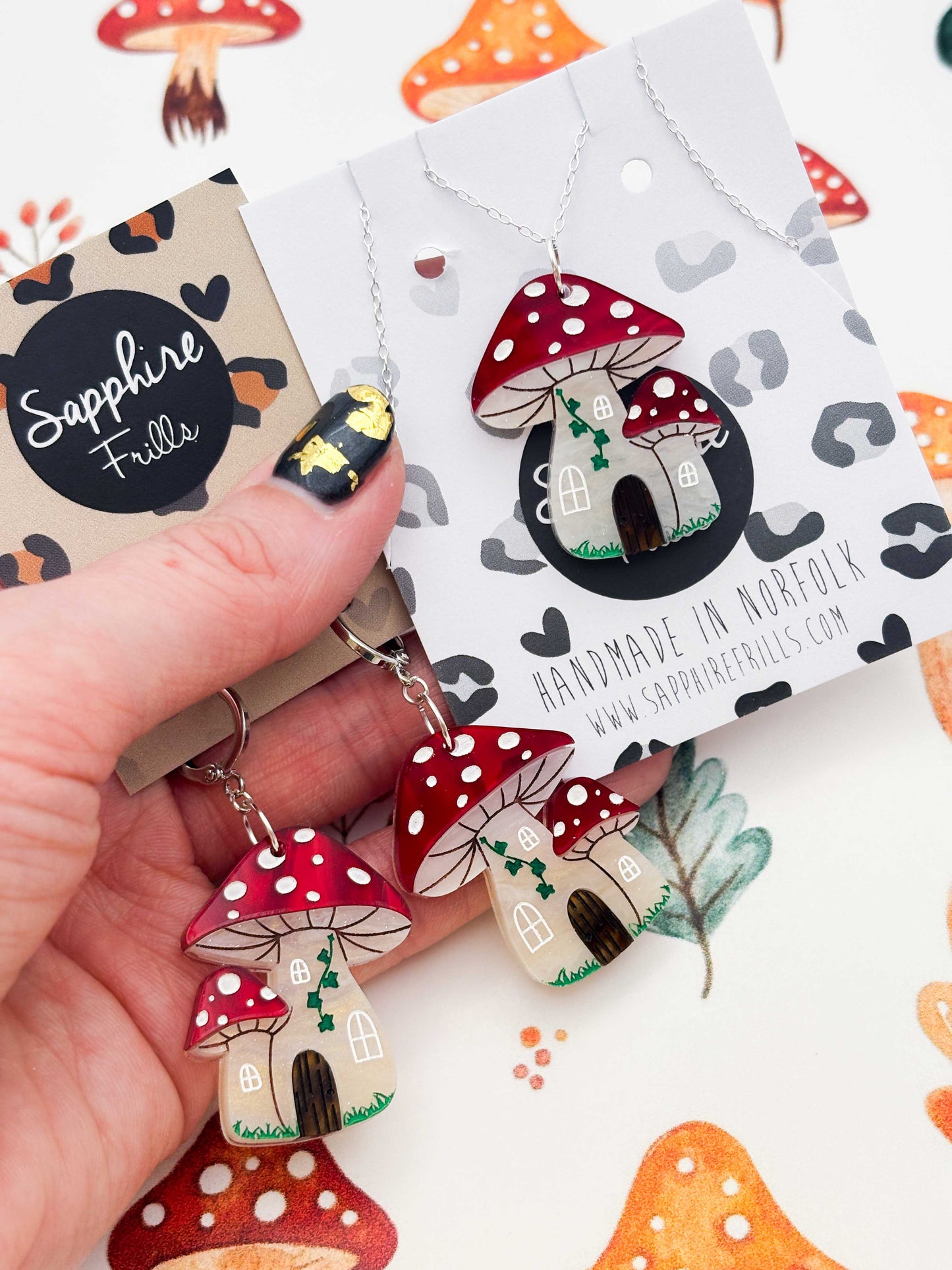 Large Enchanted Toadstool House Dangle Earrings or Necklace – Hypoallergenic Stainless Steel