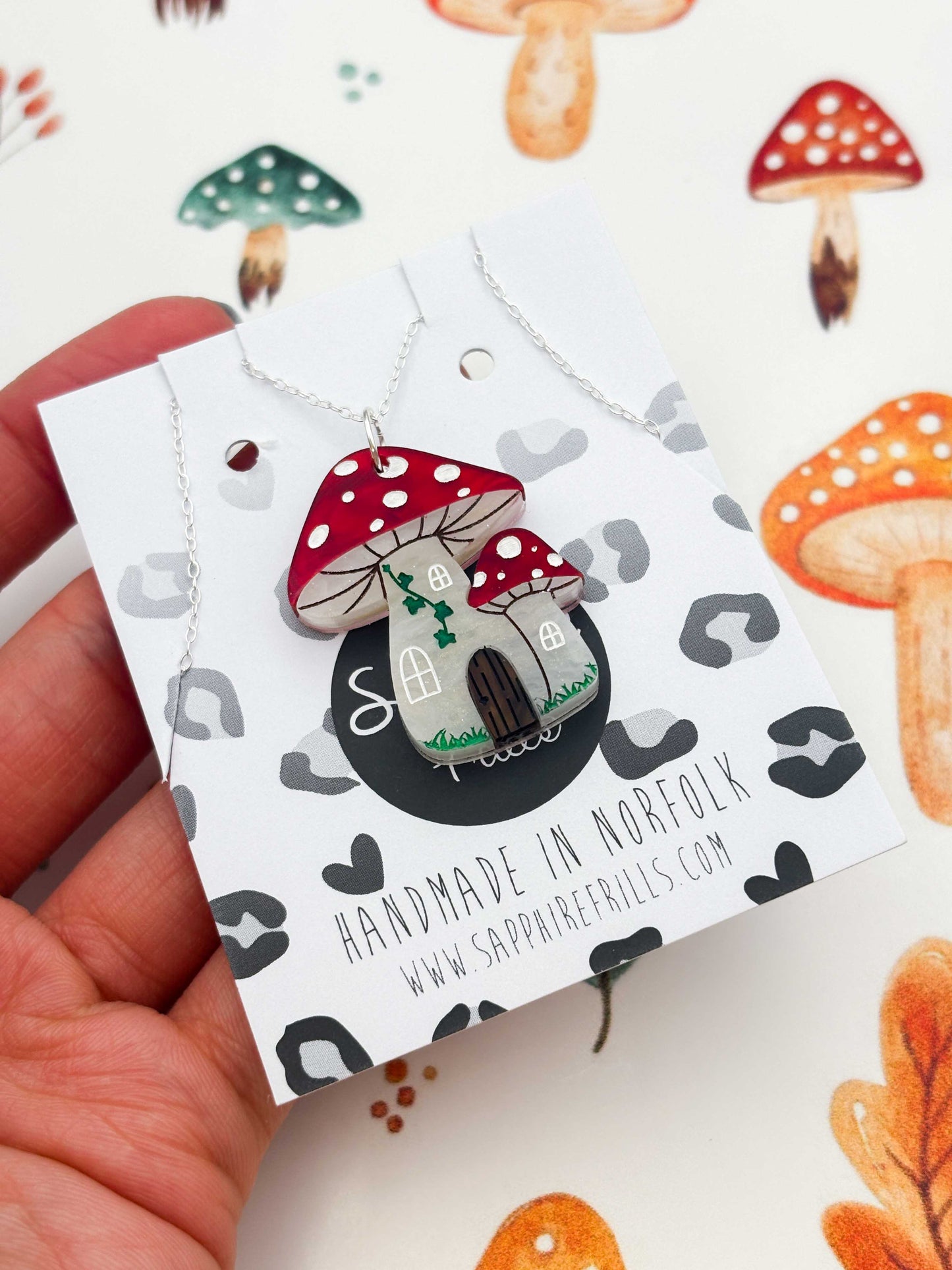 Large Enchanted Toadstool House Dangle Earrings or Necklace – Hypoallergenic Stainless Steel