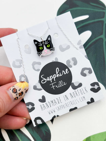 Small Tuxedo Cat Dangle Earrings or Necklace – Hypoallergenic Stainless Steel