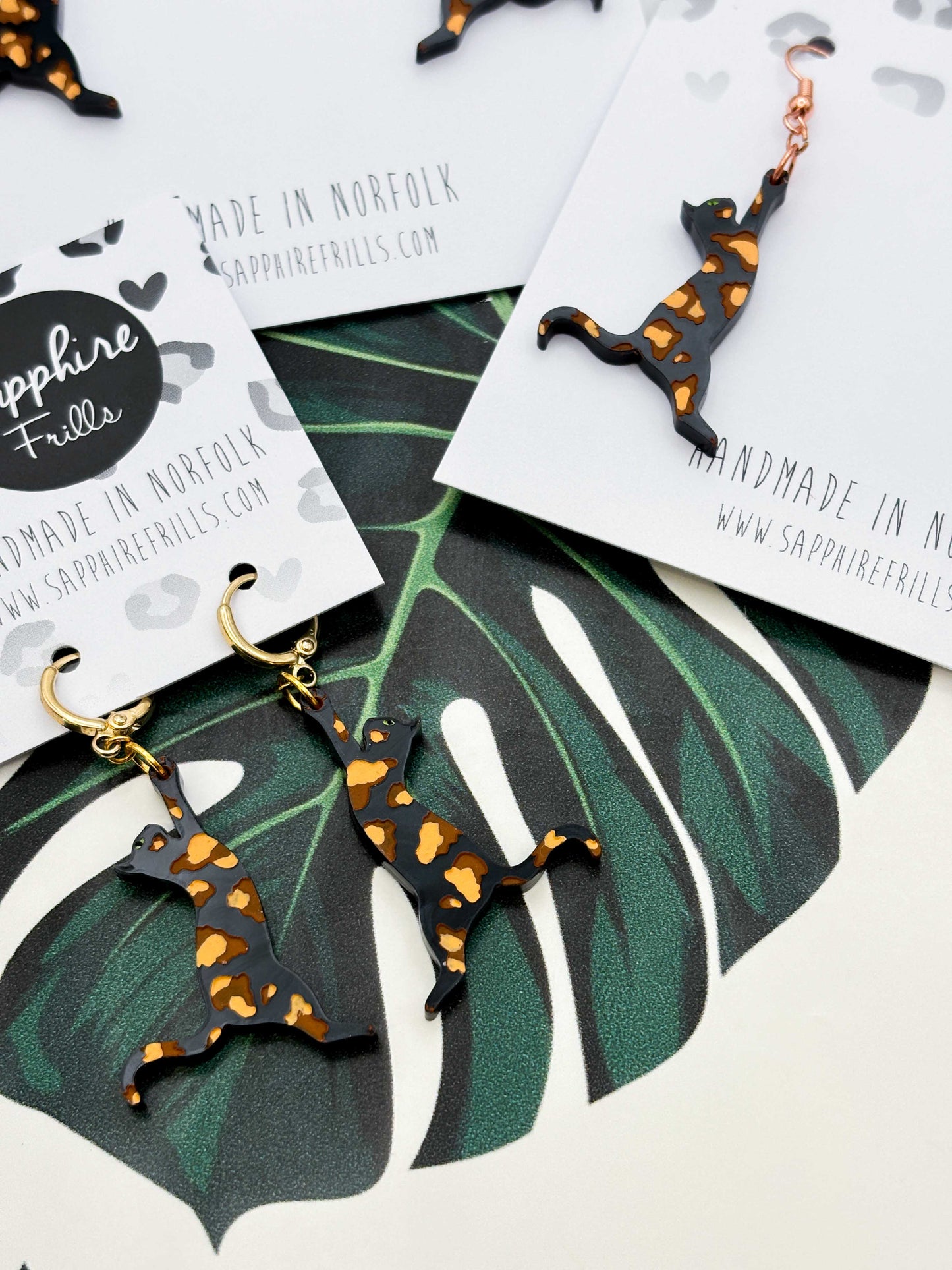 Large Tortoise Shell Cat Silhouette Dangle Earrings or Necklace – Hypoallergenic Stainless Steel