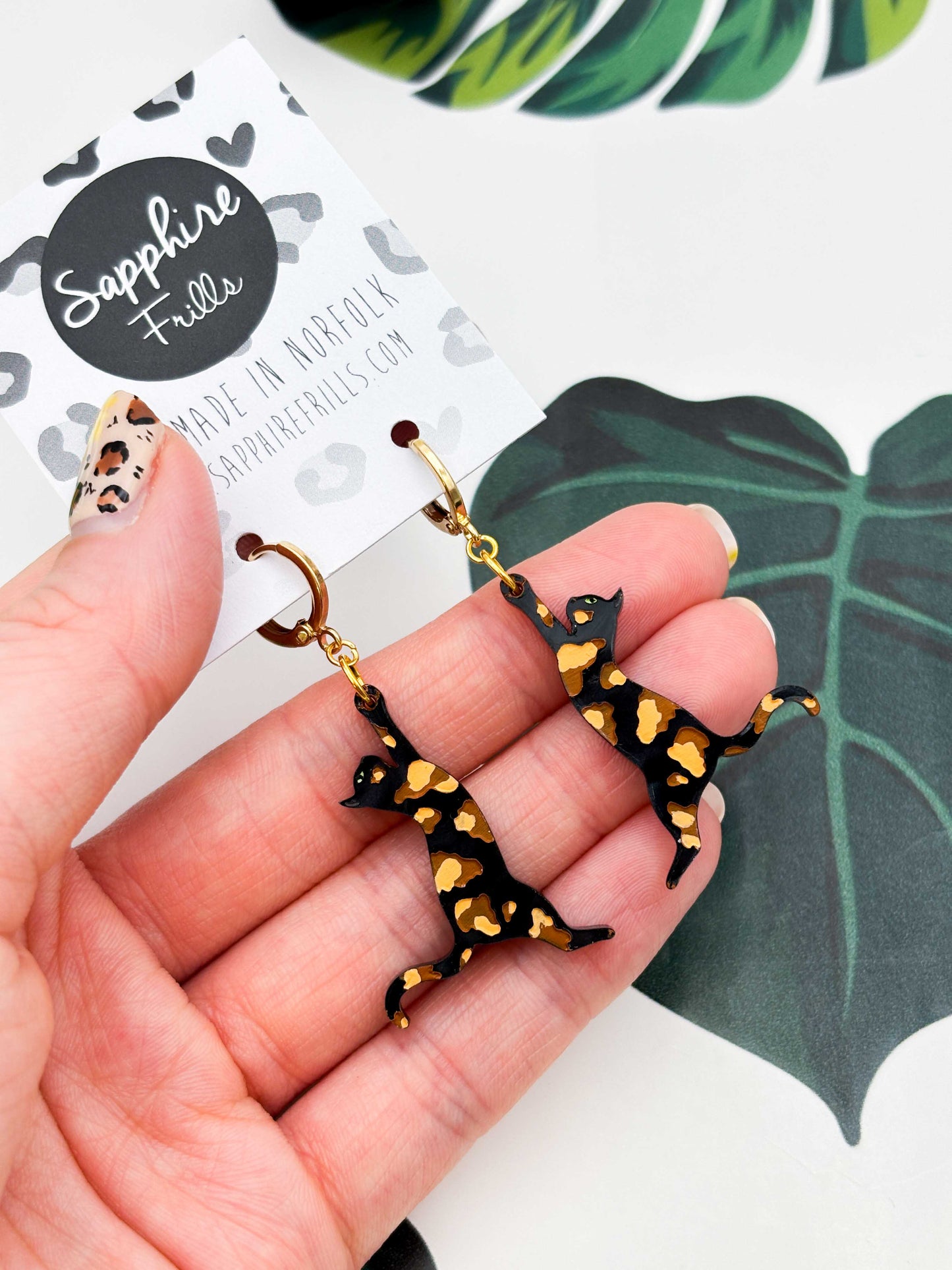 Large Tortoise Shell Cat Silhouette Dangle Earrings or Necklace – Hypoallergenic Stainless Steel
