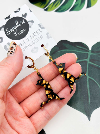 Large Tortoise Shell Cat Silhouette Dangle Earrings or Necklace – Hypoallergenic Stainless Steel