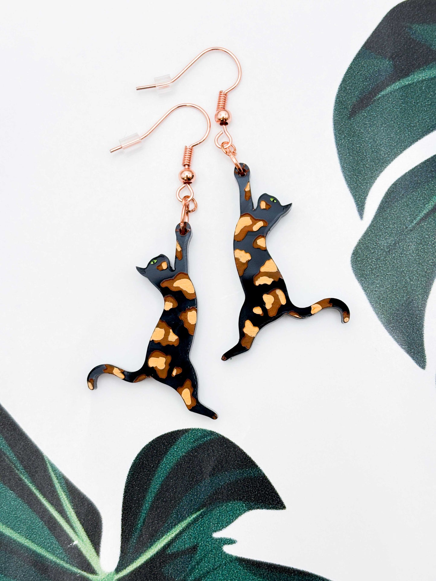 Large Tortoise Shell Cat Silhouette Dangle Earrings or Necklace – Hypoallergenic Stainless Steel
