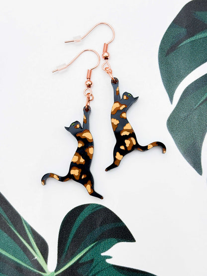 Large Tortoise Shell Cat Silhouette Dangle Earrings or Necklace – Hypoallergenic Stainless Steel
