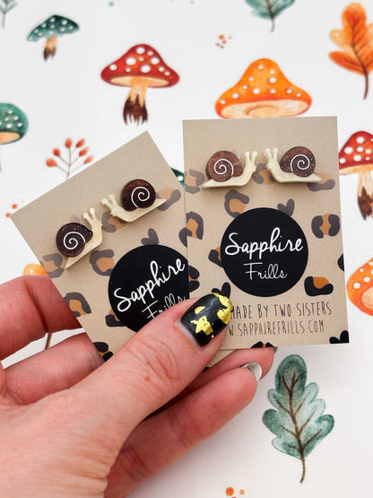 Small Brown Glitter Snail Studs – Hypoallergenic Stainless Steel