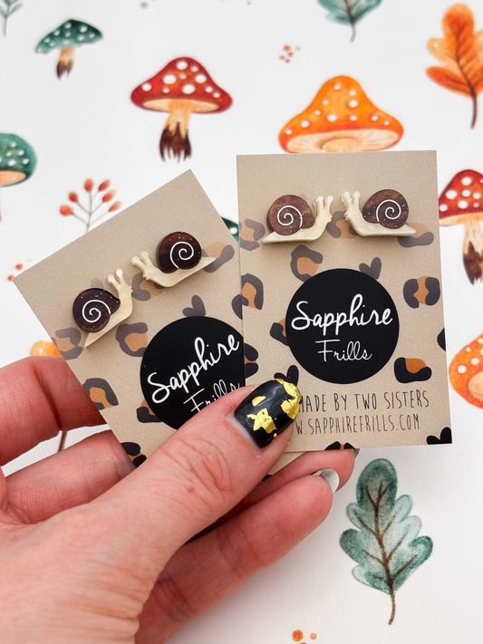 Small Brown Glitter Snail Studs – Hypoallergenic Stainless Steel