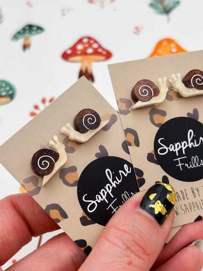 Small Brown Glitter Snail Studs – Hypoallergenic Stainless Steel