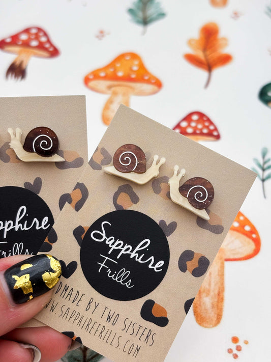 Small Brown Glitter Snail Studs – Hypoallergenic Stainless Steel