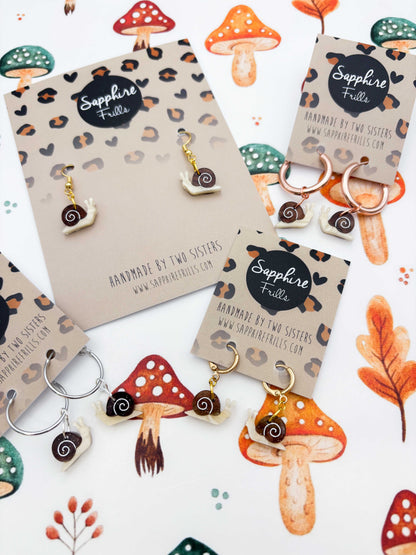 Small Brown Glitter Snail Dangle Earrings or Necklace – Hypoallergenic Stainless Steel