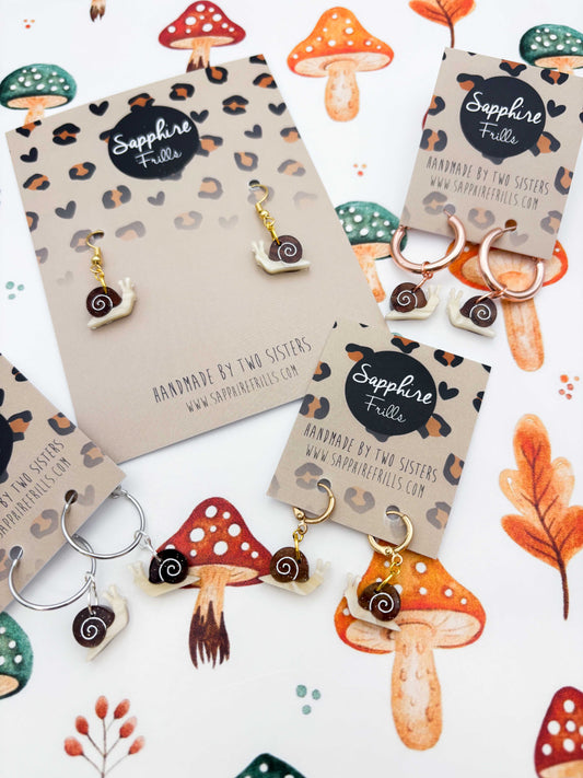Small Brown Glitter Snail Dangle Earrings or Necklace – Hypoallergenic Stainless Steel