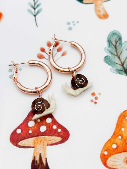 Small Brown Glitter Snail Dangle Earrings or Necklace – Hypoallergenic Stainless Steel