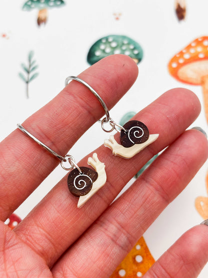 Small Brown Glitter Snail Dangle Earrings or Necklace – Hypoallergenic Stainless Steel