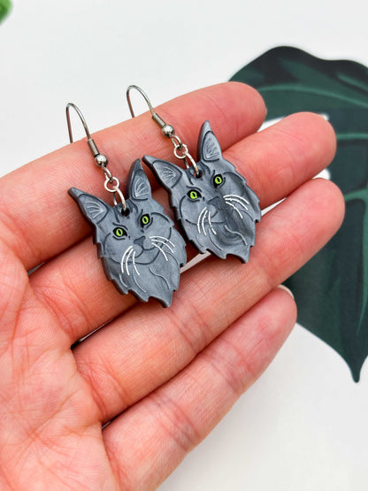 Large Maine Coon Cat Dangle Earrings or Necklace – Hypoallergenic Stainless Steel