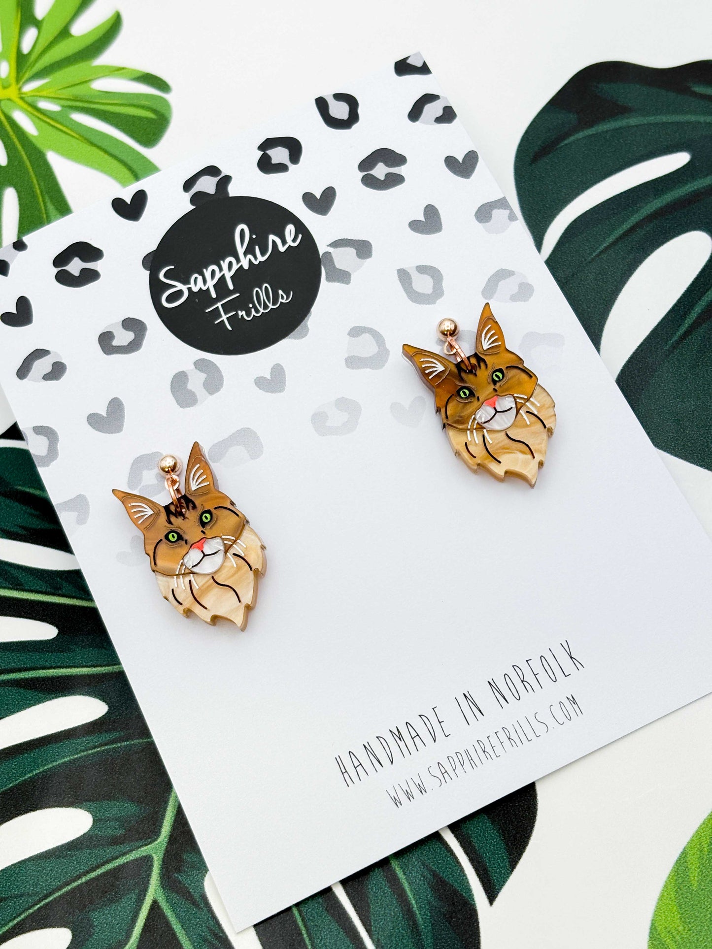 Large Maine Coon Cat Dangle Earrings or Necklace – Hypoallergenic Stainless Steel