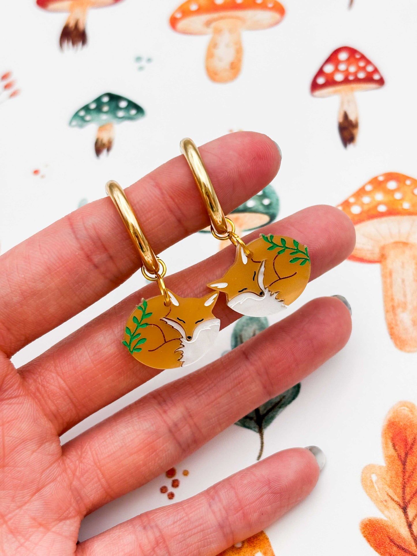 Medium Woodland Sleeping Fox Dangle Earrings