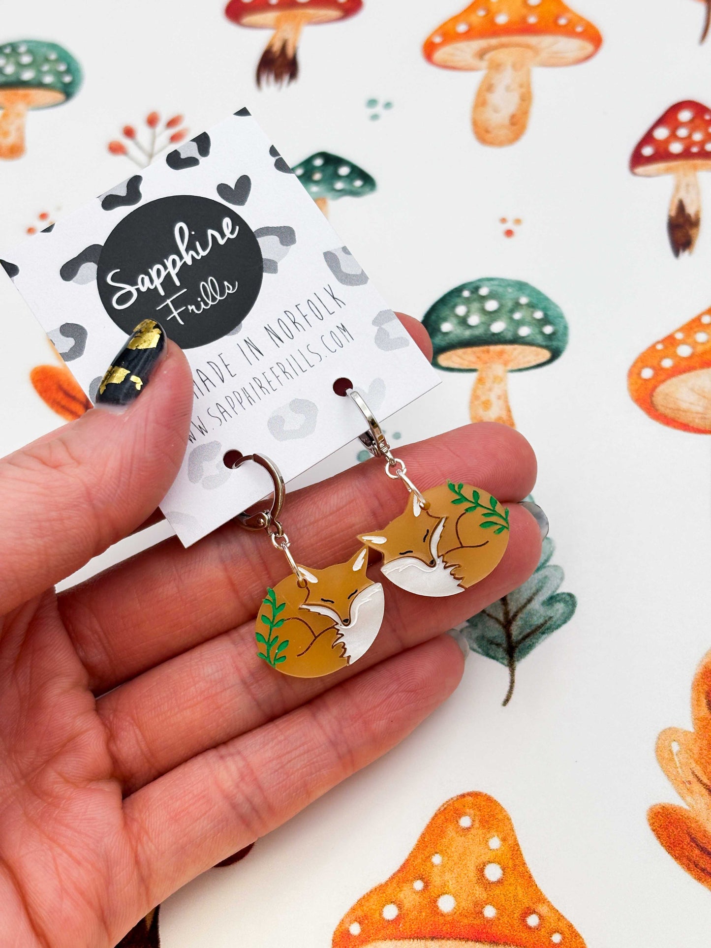 Medium Woodland Sleeping Fox Dangle Earrings
