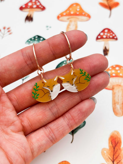 Medium Woodland Sleeping Fox Dangle Earrings or Necklace – Hypoallergenic Stainless Steel
